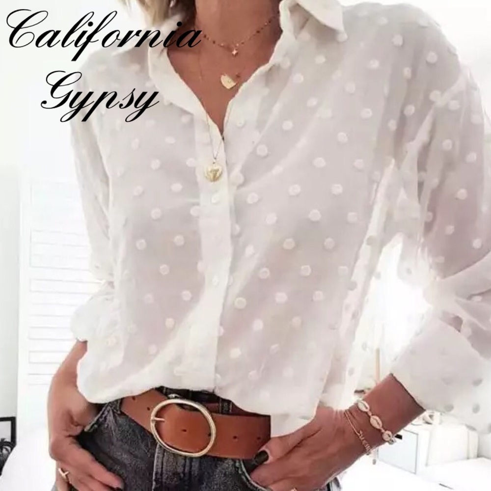 Chenille Polka Dot Boho Chic Blouse - Picture 10 of 16